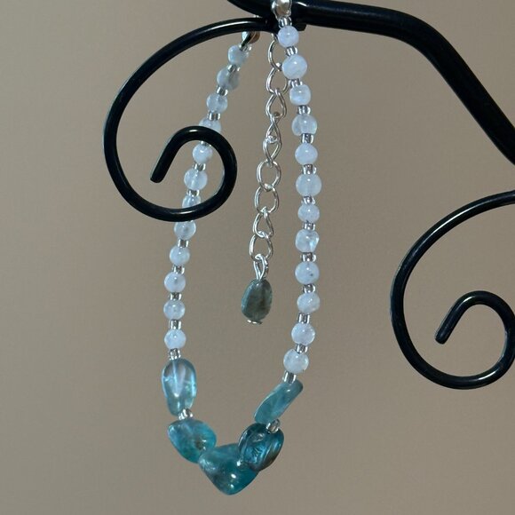 Genuine Natural Gemstone Apatite Rainbow Moonstone Bracelet, Dainty & Elegant - Picture 8 of 14